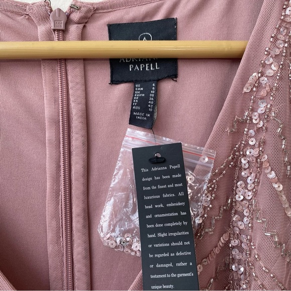 Adrianna Papell Pink Beaded Long Sleeve Gown - Picture 6 of 9